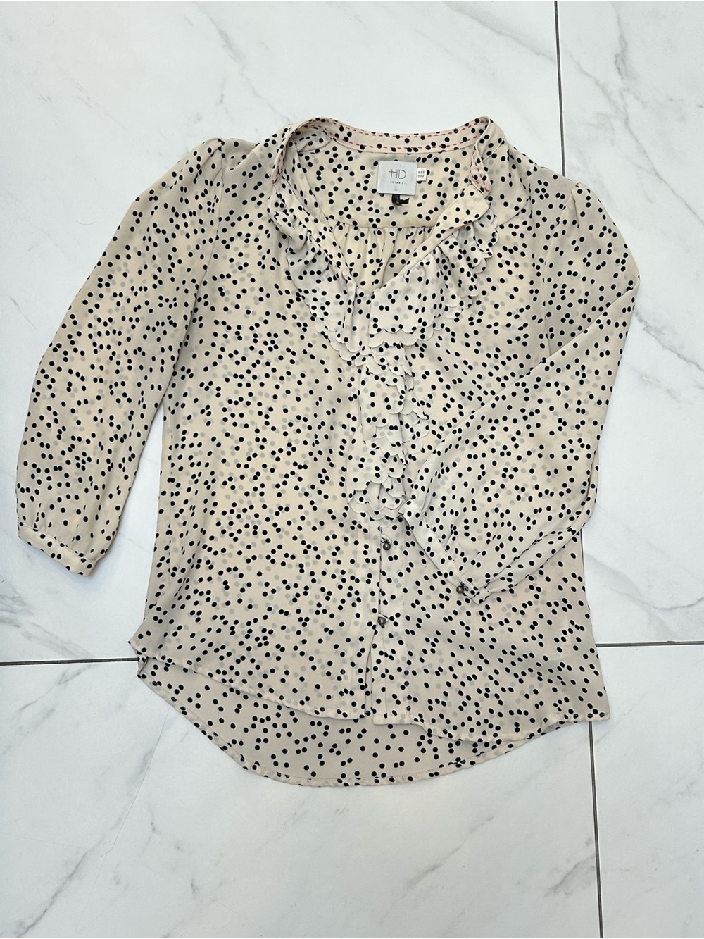 HD in Paris (Anthro) Cream Blouse with Black Polka Dots